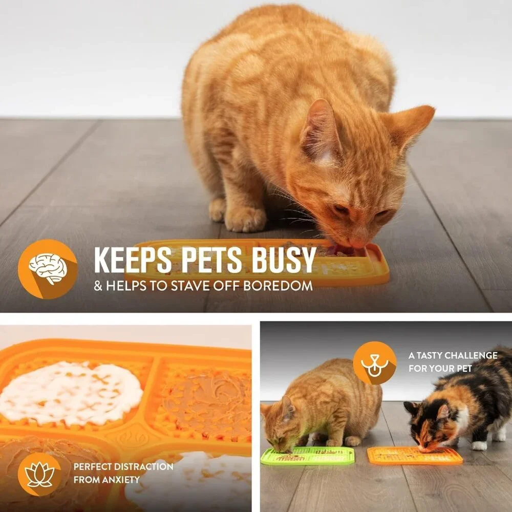 2 Pack Orange Green Pet Lick Mat Dogs Dog Cat Cats Slow Feeder Treat Puzzle New